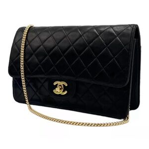 SOLD! CHANEL Black Lambskin Medium Single Classic Flap 24k Gold Hardware Chain